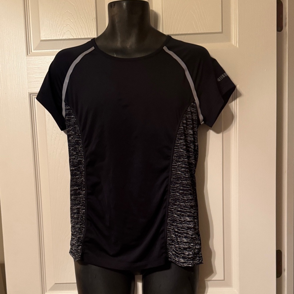 Reflective Women’s Black Athletic wicking T-Shirt with Heathered Side Panels